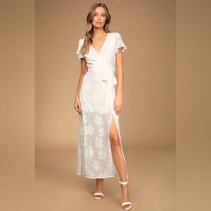 Compelling Love White Jacquard Short Sleeve Maxi Dress